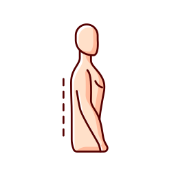 Illustration einer seitlichen Körperhaltung mit geradem Rücken und leicht nach vorne geneigtem Oberkörper auf transparentem Hintergrund