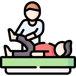 Illustration einer Physiotherapie Behandlung mit liegender Person und Therapeutin auf transparenter Hintergrundgrafik