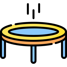 Illustration eines bunten Trampolins mit Sprungfläche und Bewegungslinien auf transparentem Hintergrund