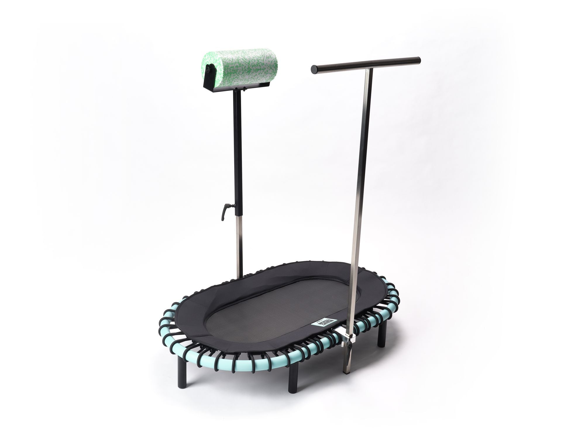 Standpolin mit Aqua Rahmen, Haltestange und montierter grün weißer Blackroll für Faszienmassage, Mobilisation und ergonomische Bewegung.